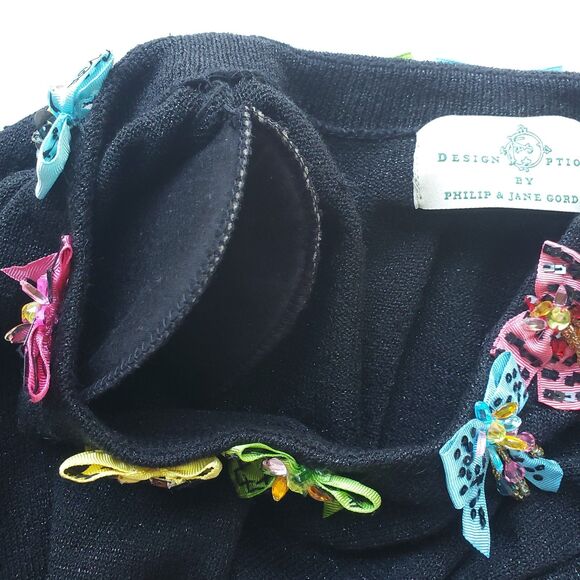 Vintage Design Options By Philip & Jane Gordon Sweater XL Black Pullover Bows - Picture 8 of 16